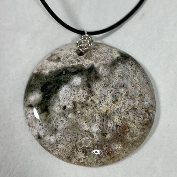 Ocean Jasper Statement Pendant Necklace Natural Hand Carved Adjustable Black Cor - Picture 5 of 6